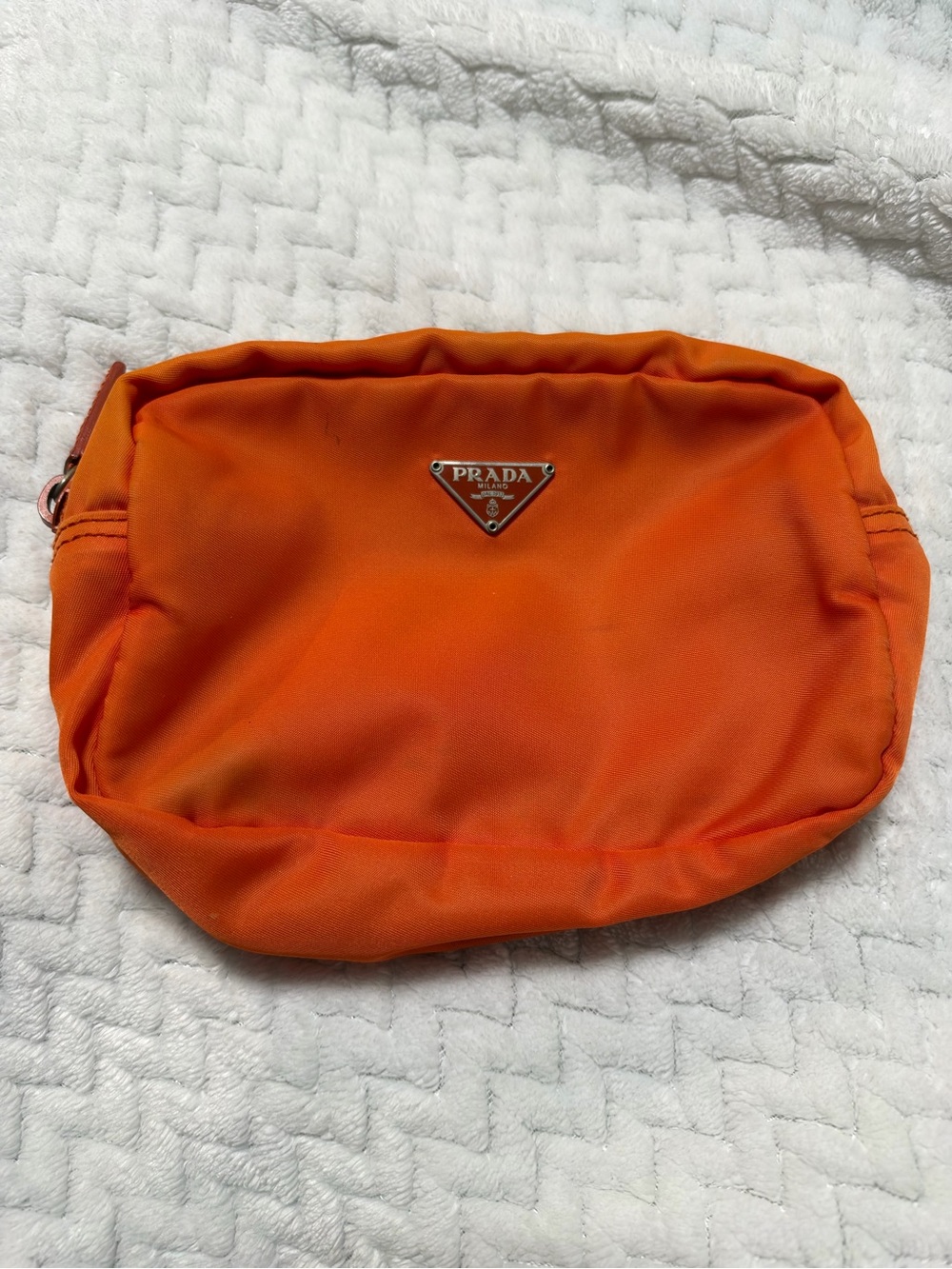 Prada Orange Nylon Toiletry Pouch with Triangle Logo